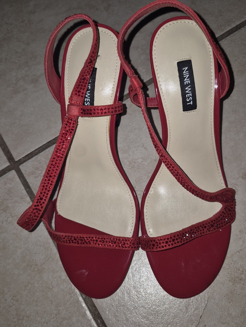 Never Worn NWOT Nine West Red T-Strap Heels. Size 8